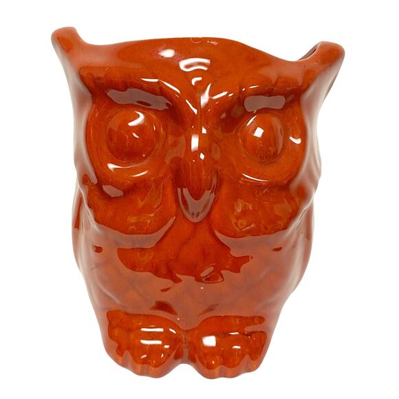 Vintage Owl Orange 6.5" Ceramic Decorative Jar Vase - Picture 1 of 3
